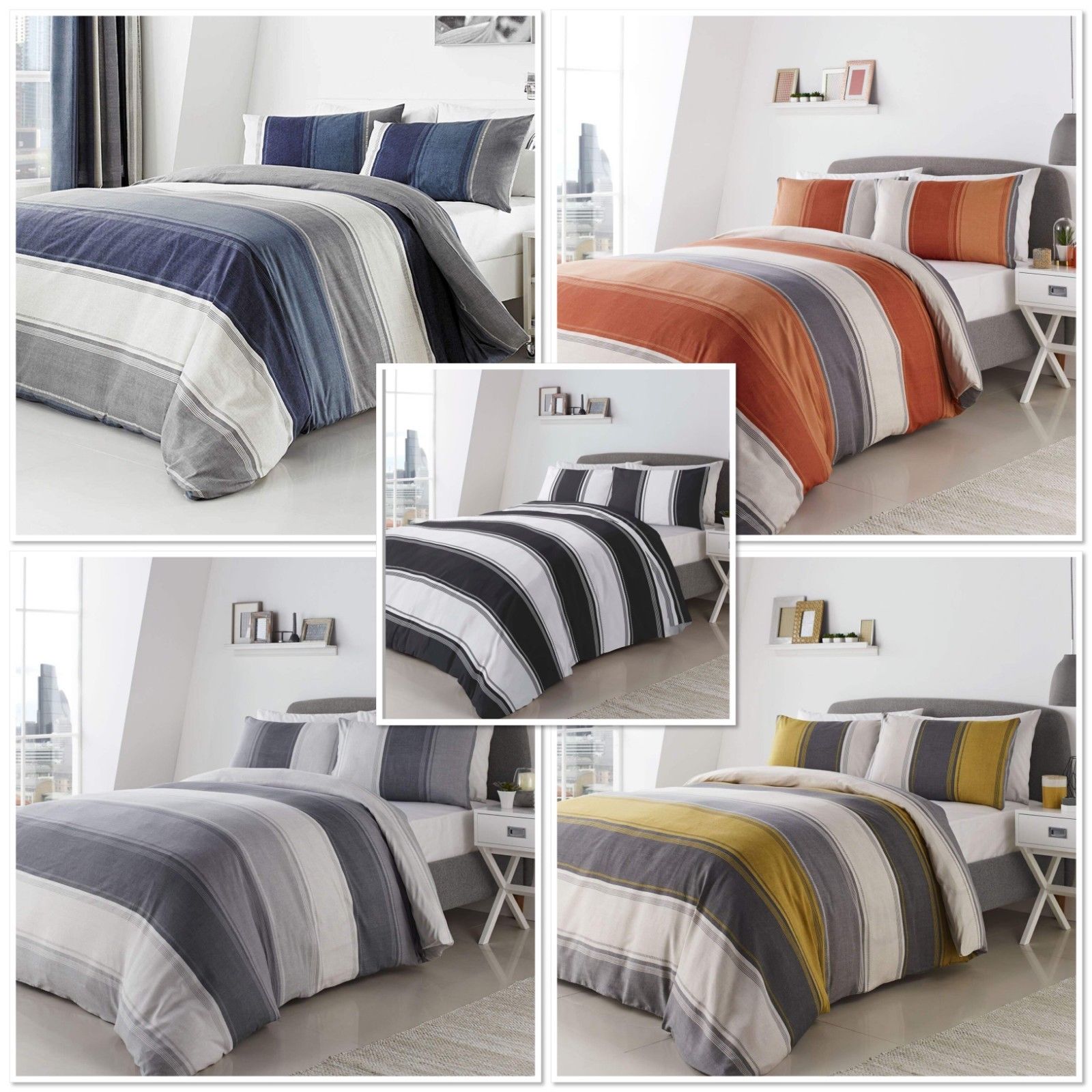 Betley Wide Stripe Duvet Cover Bed Sets Blue Spice Grey Ochre