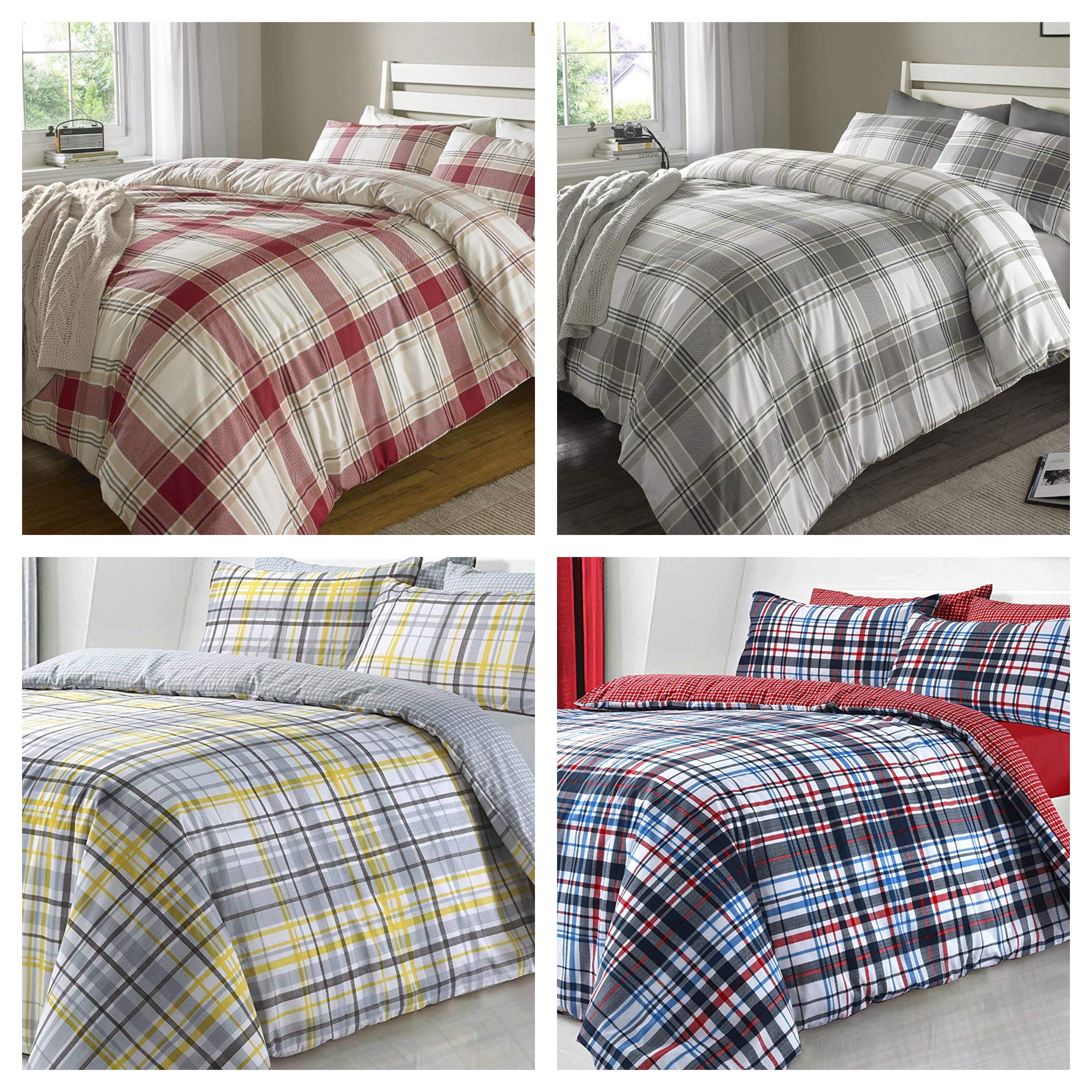 Modern Checked Print Duvet Quilt Cover Bed Sets Grey Red